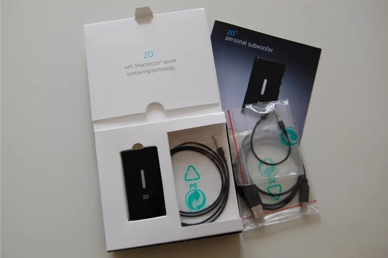 In the box: the Zo, two audio cables, a USB charging cable and a user guide