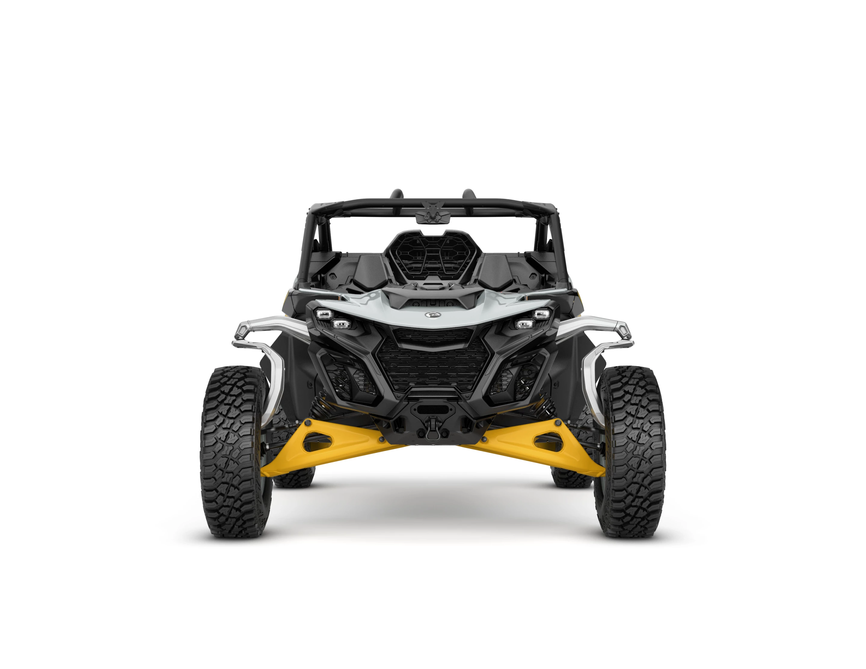 The Can-Am Maverick R has a decidedly more squat look when compared to other SSV models, especially from the front