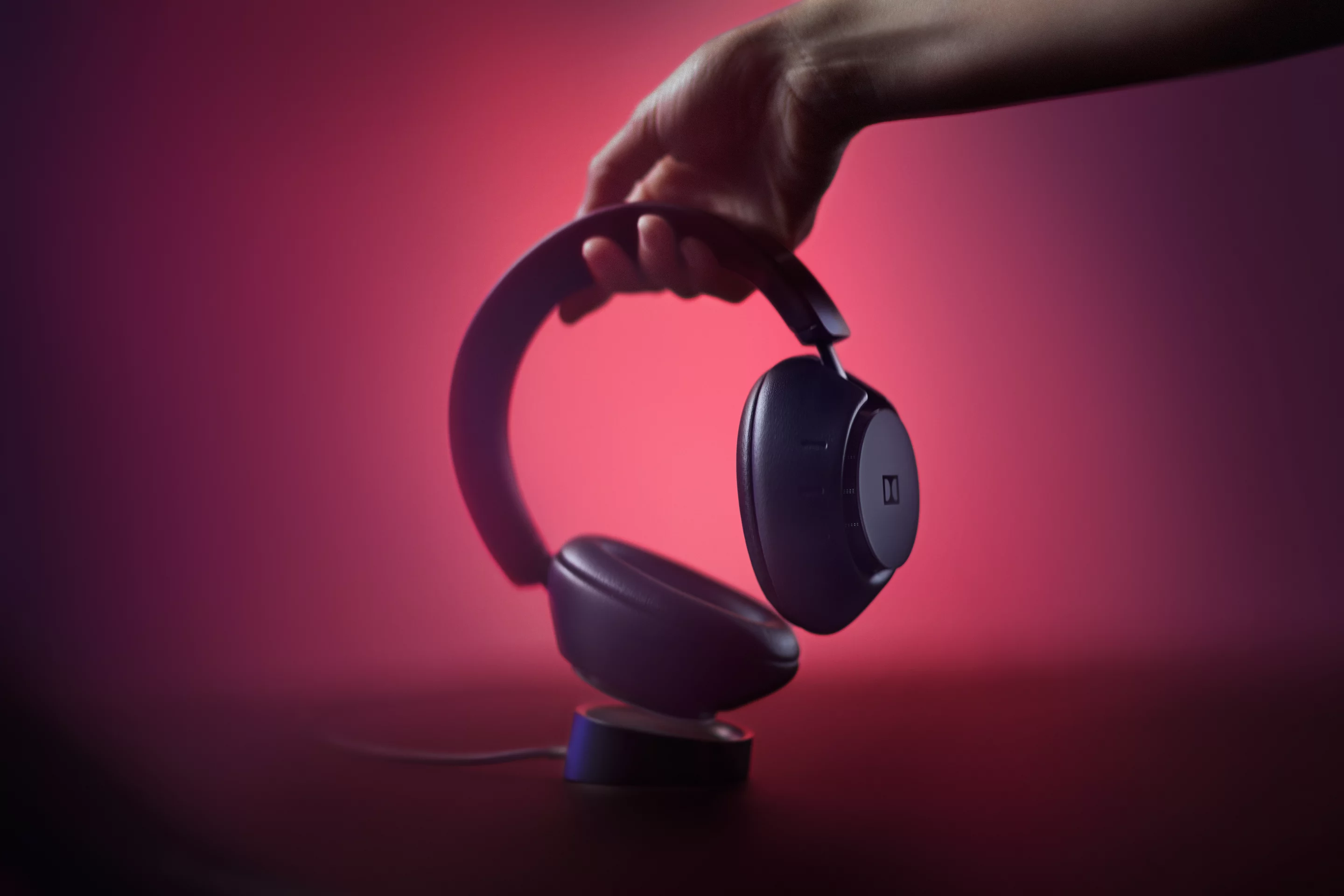 Dolby Dimension headphones can be charged wirelessly with the included power base