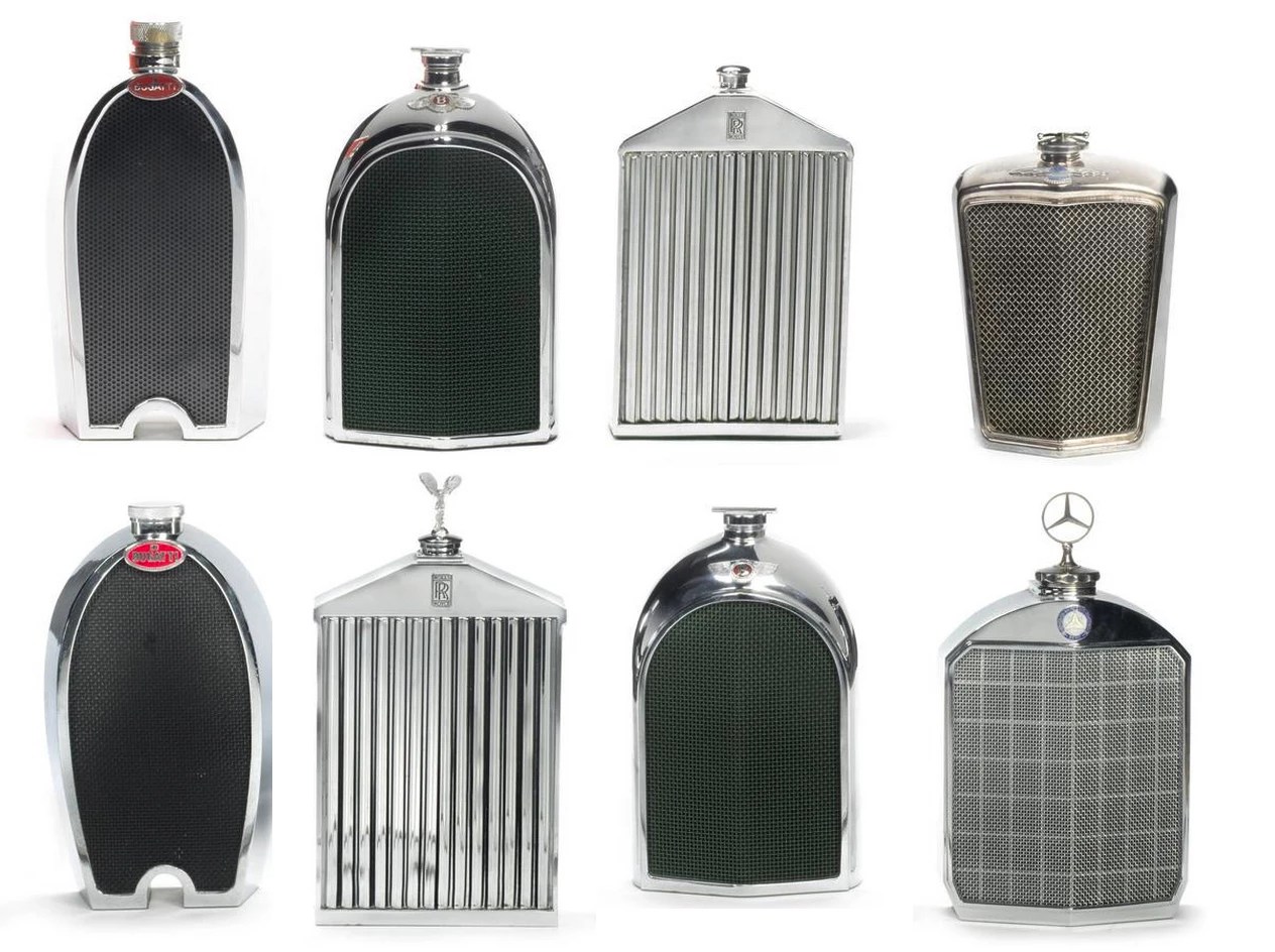 Bonhams' automobilia includes ten hip flasks fashioned after famous auto makers' radiators, with the instantly recognisable Bentley, Rolls-Royce, Mercedes-Benz and Bugatti visages quite readily giving credibility to even the most hopeless closet alcoholic. The flasks are expected to sell for between €250 and €450.