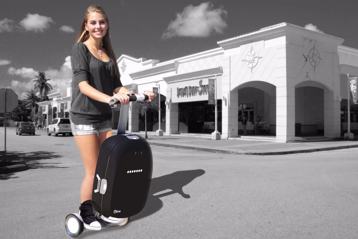 Olive is an intelligent suitcase that can be ridden like a Segway