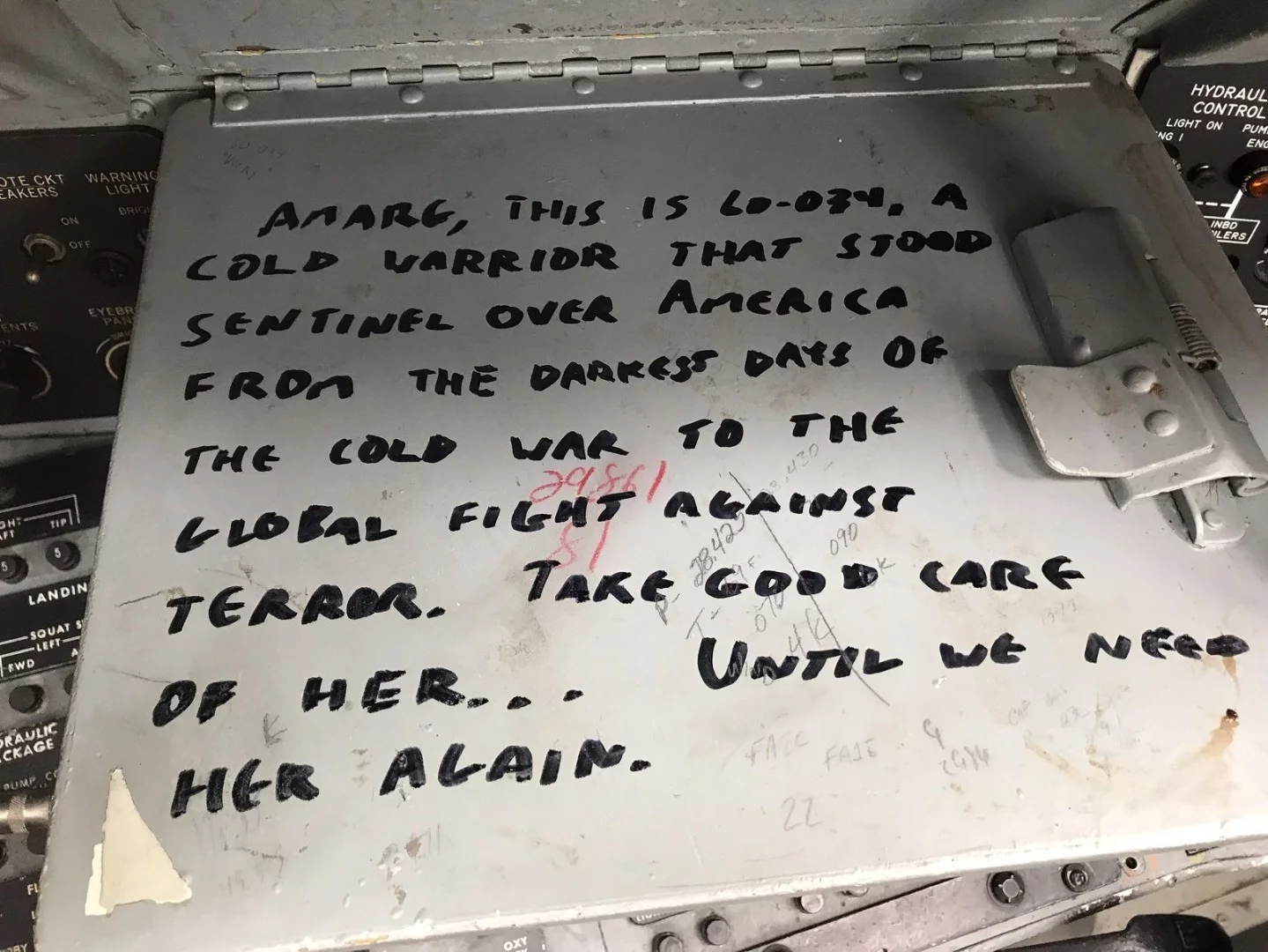 A note found inside the cockpit of “Wise Guy"