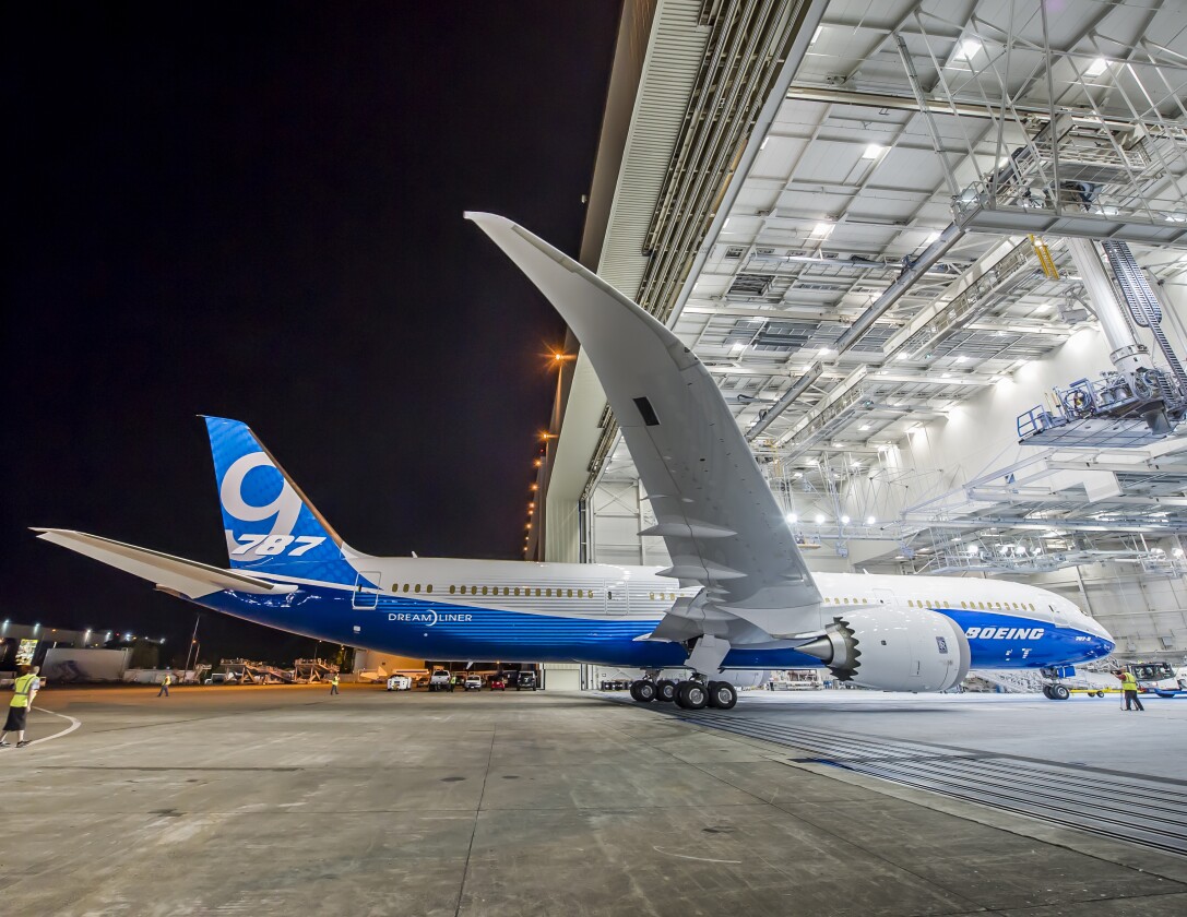 The first 787-9 being rolled out of the paint hanger (Photo: Boeing)