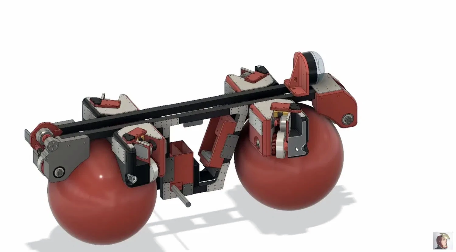 CAD drawings of James Bruton's Omnidirectional bike. The front is towards the right side