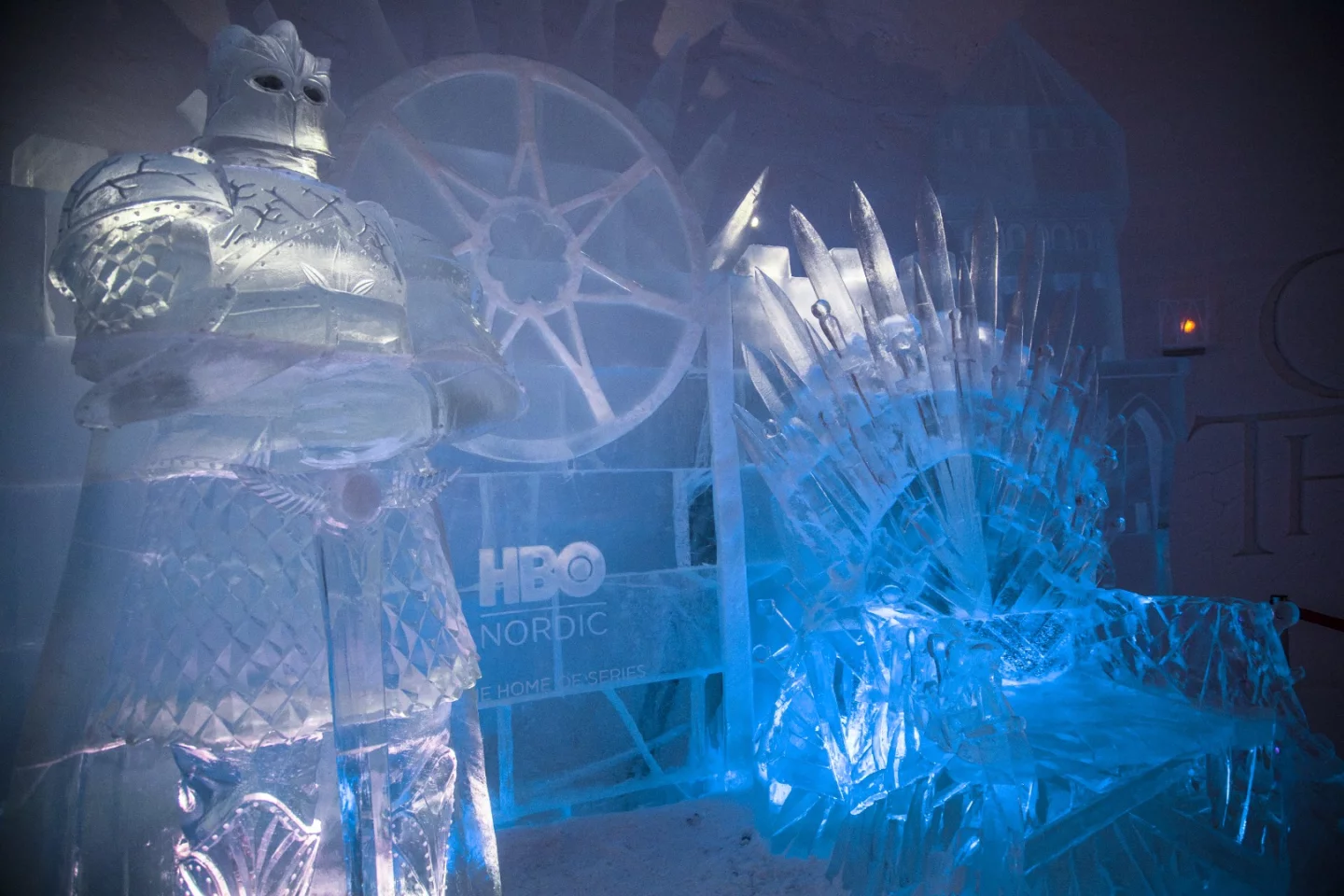 The SnowVillage's ice sculpture of the iron throne