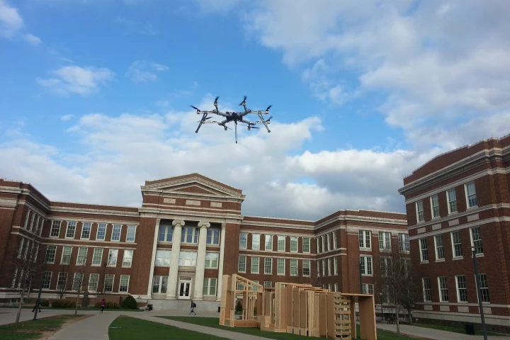 The HorseFly octocopter could charge its battery and pick up packages from a mobile delivery van (Photo: Kelly Cohen)