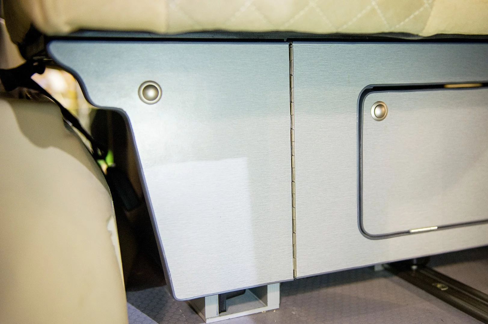 The cooker and table legs store away under the bench, leaving the cabin free for three passengers