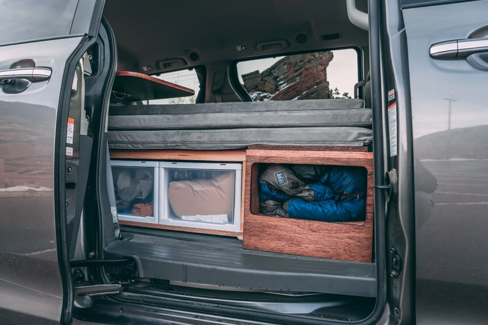 Campers can access some items through the passenger-side sliding door