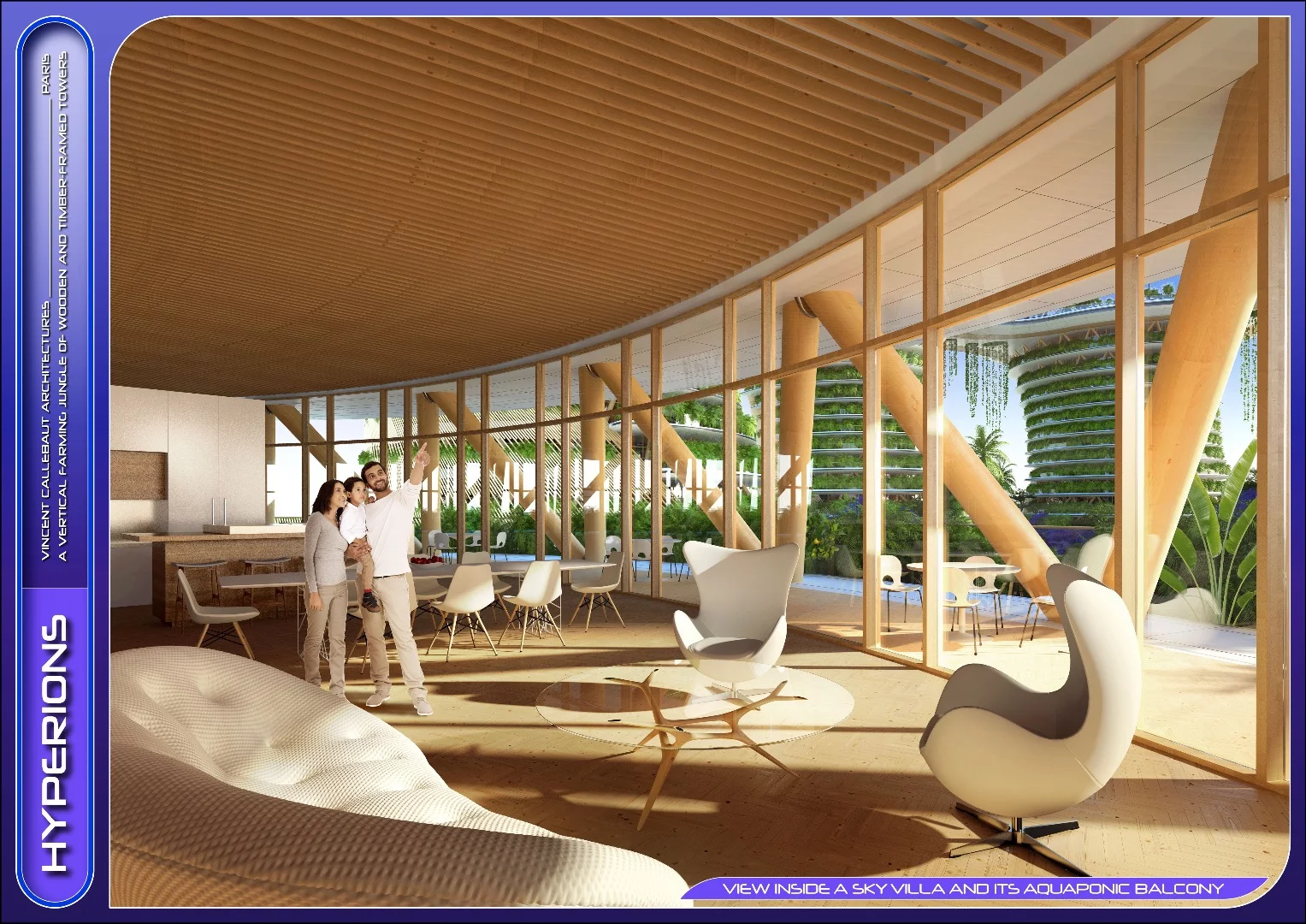 The towers' interior is taken up by apartments of varying size, student housing, social areas and office spaces