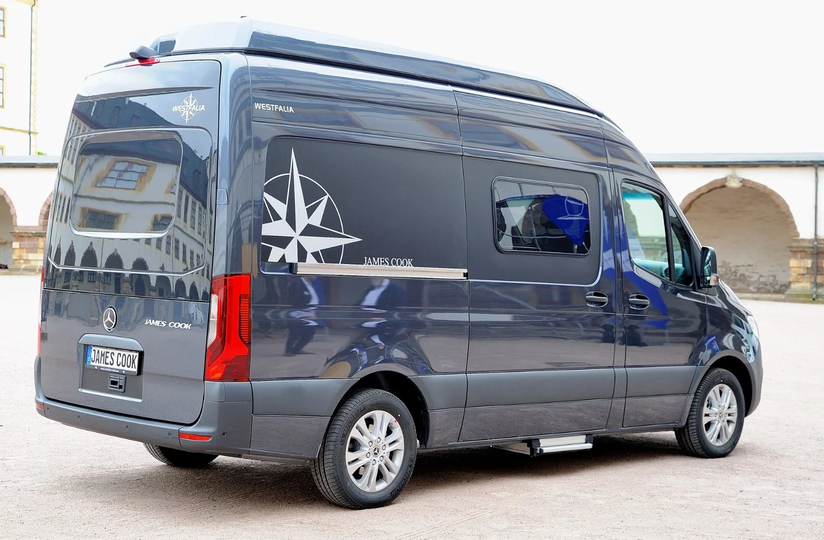 Westfalia's slide-out has integrated bodywork, seamlessly blending into the Sprinter rear
