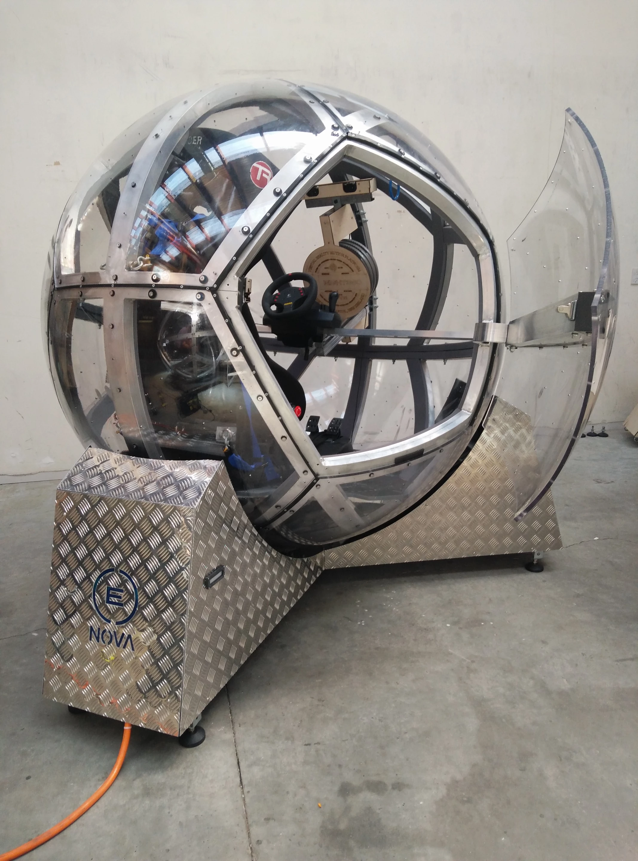 The Nova ball sits on a tripod of stands that can spin it in any direction, rather too hard