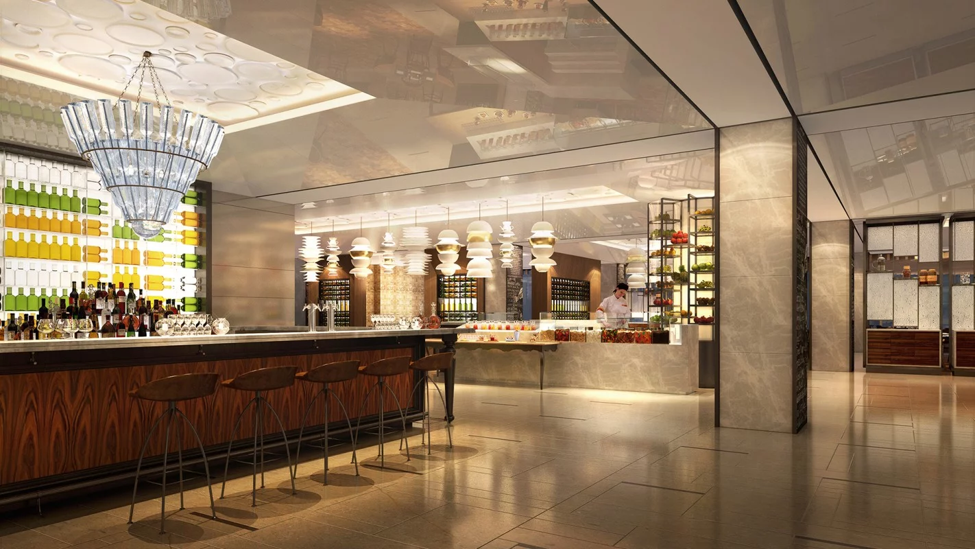 A bar area in the Yanqi Lake Kempinski Hotel