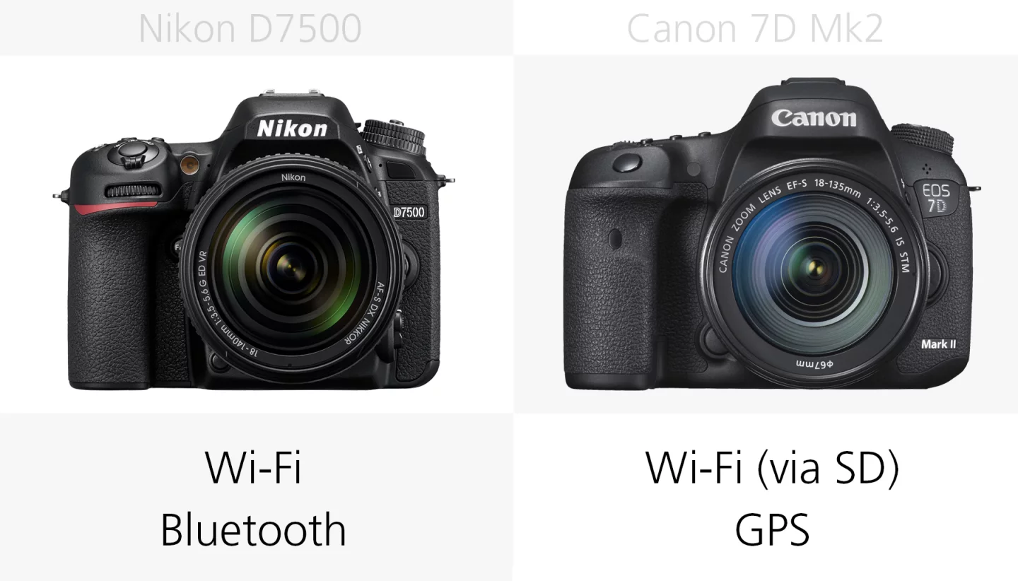 The wireless connectivity of the Nikon D7500 and Canon 7D Mark II compared