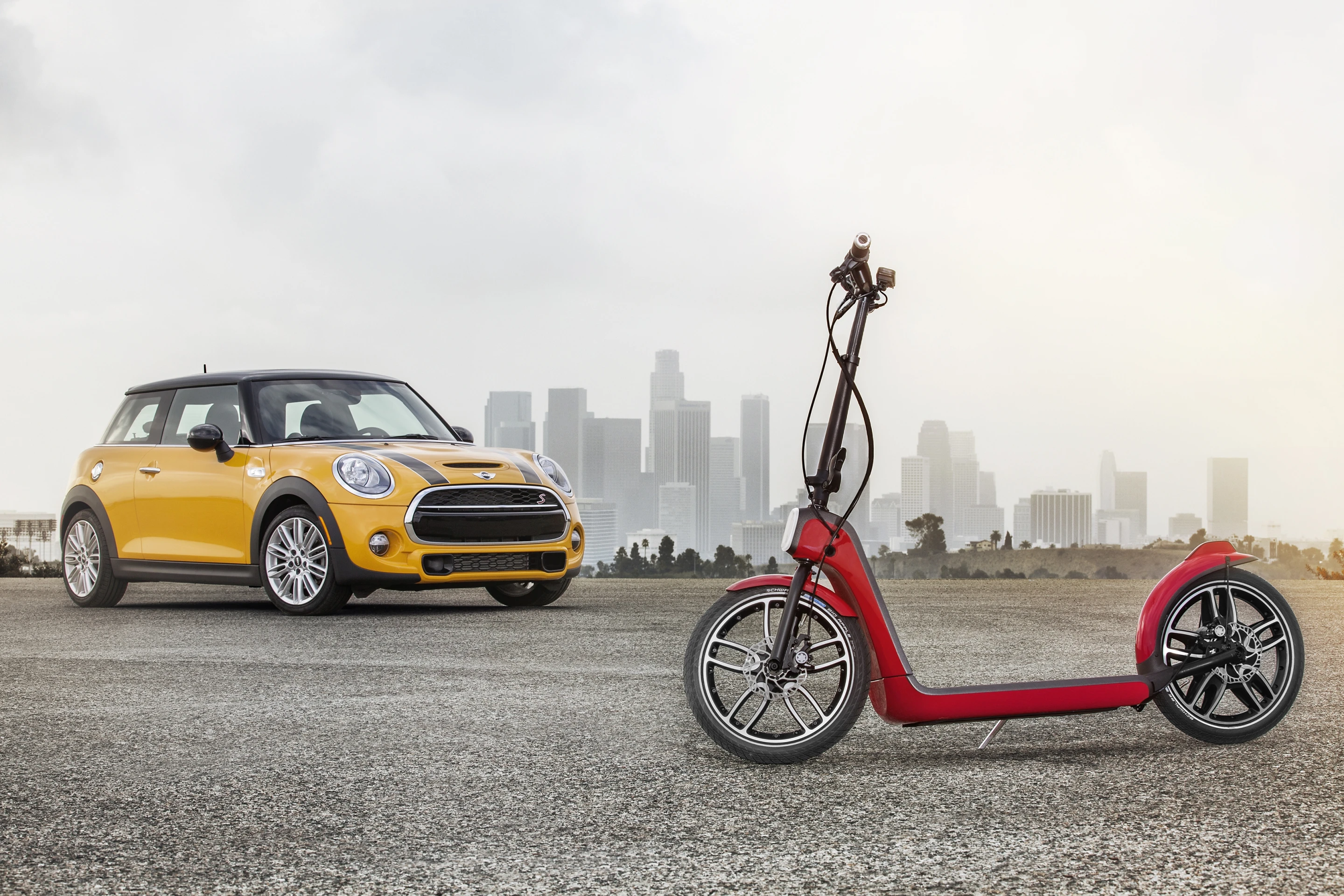 BMW says that the Mini CitySurfer concept would be compact enough when folded up to be carried on buses and trains or thrown in the back of the car