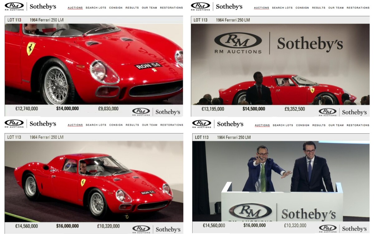 The 1964 Ferrari 250 LM was the top sale of the 2015 Monterey Car Week at a record $17,600,000