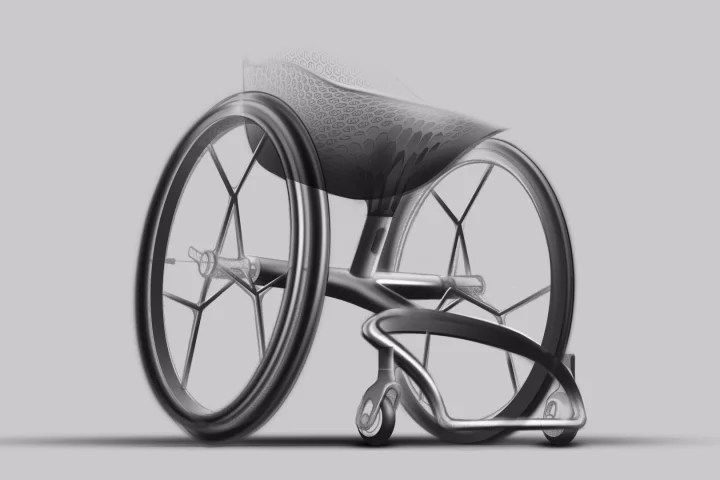 The GO wheelchair features made-to-measure 3D-printed seat and foot bay, and will launch during the Clerkenwell Design Week later this month
