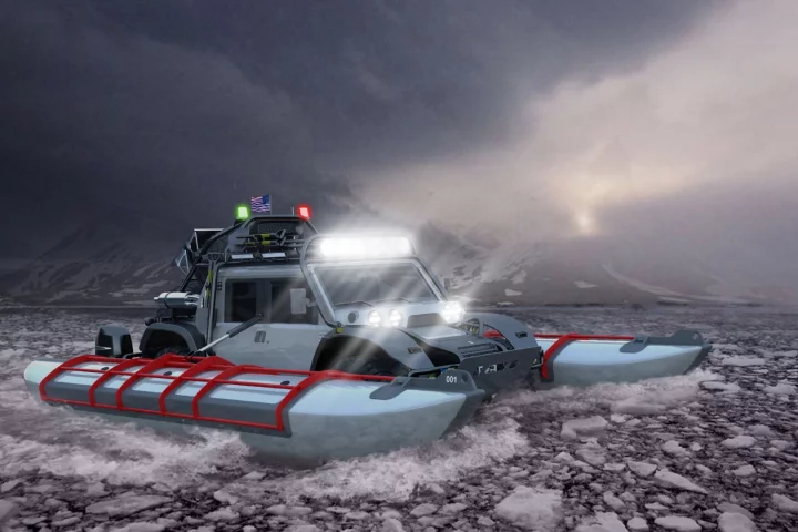 SCG Boot in amphibious mode. The company plans to cross the Bering Strait like this