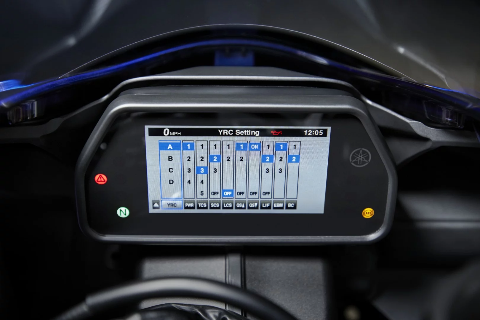 New settings menu has a lot of settings... But no ABS off, apparently.