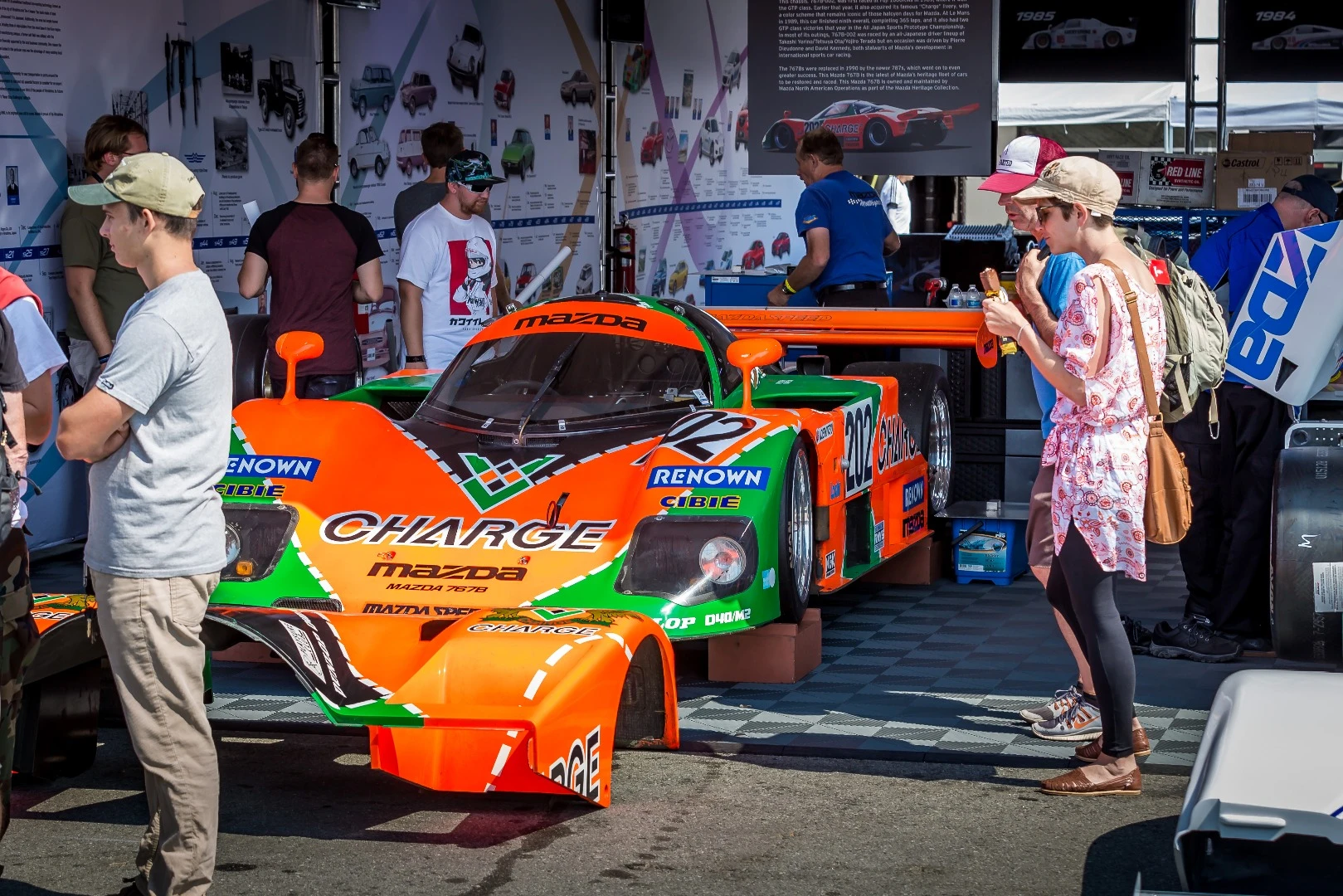 One of Mazdas famous and succesful racers hangs out in their dedicated tent