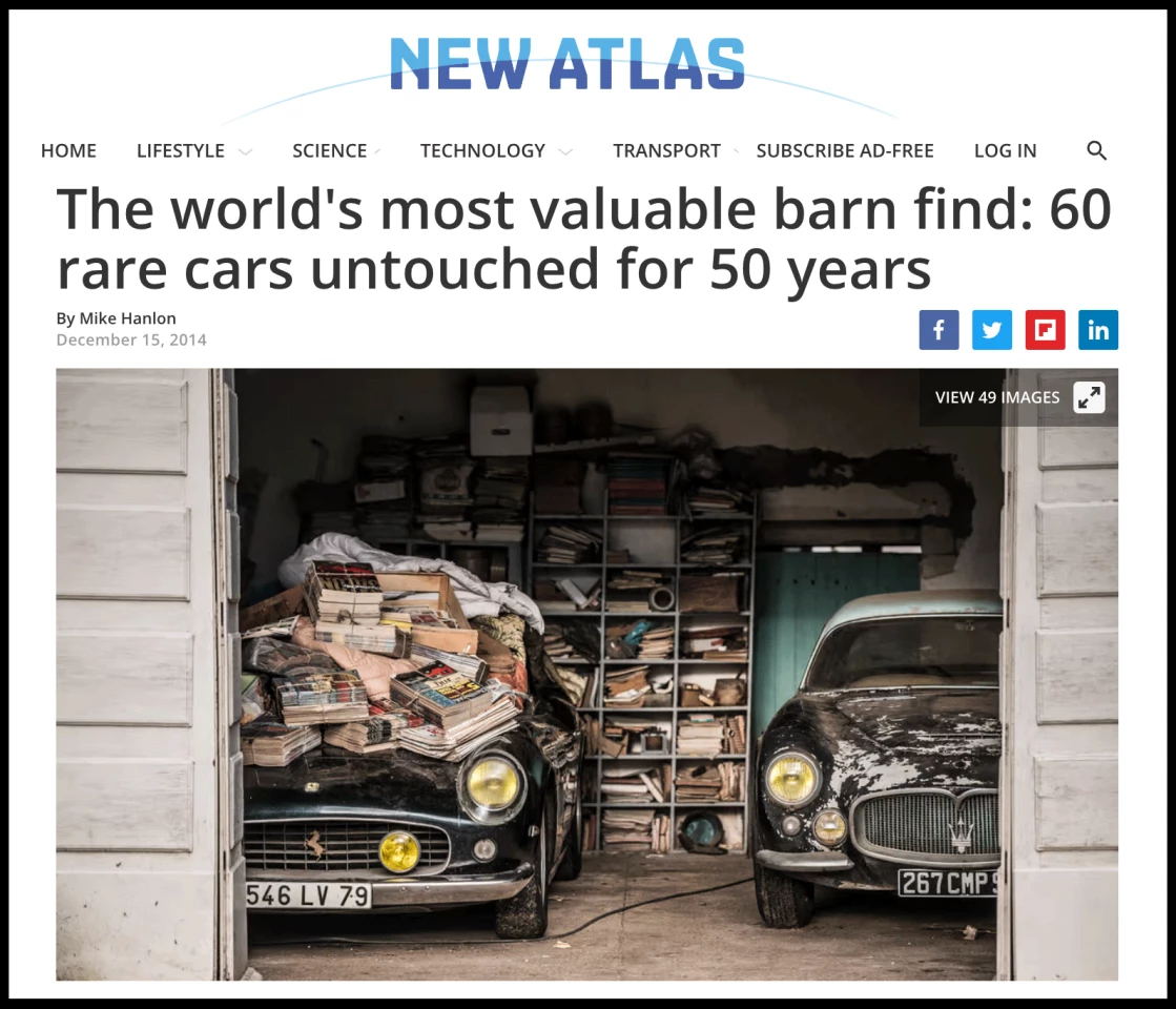 We thought the Baillon Collection of 60 cars was "the barn find of the century" but we could have been wrong. Our original story on the discovery of the collection can be found here.