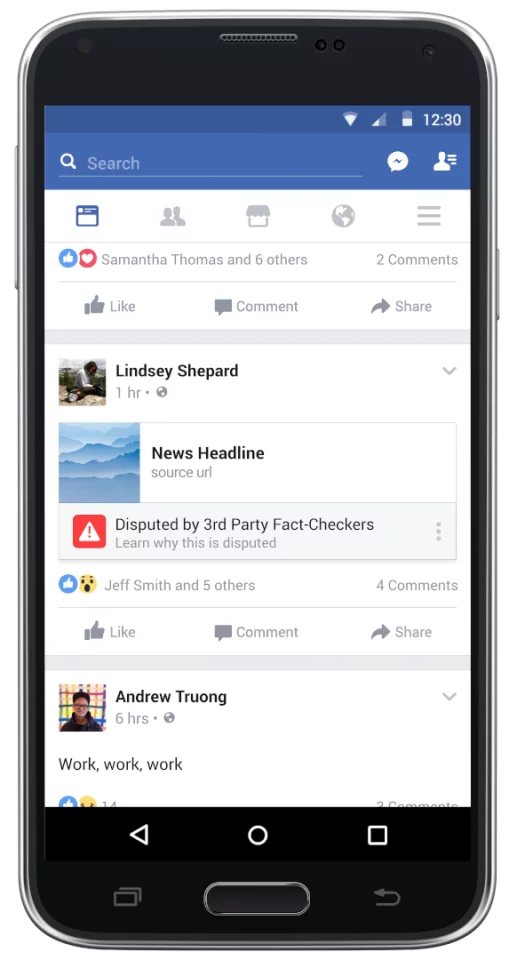 An example of how Facebook proposed to flag disputed articles