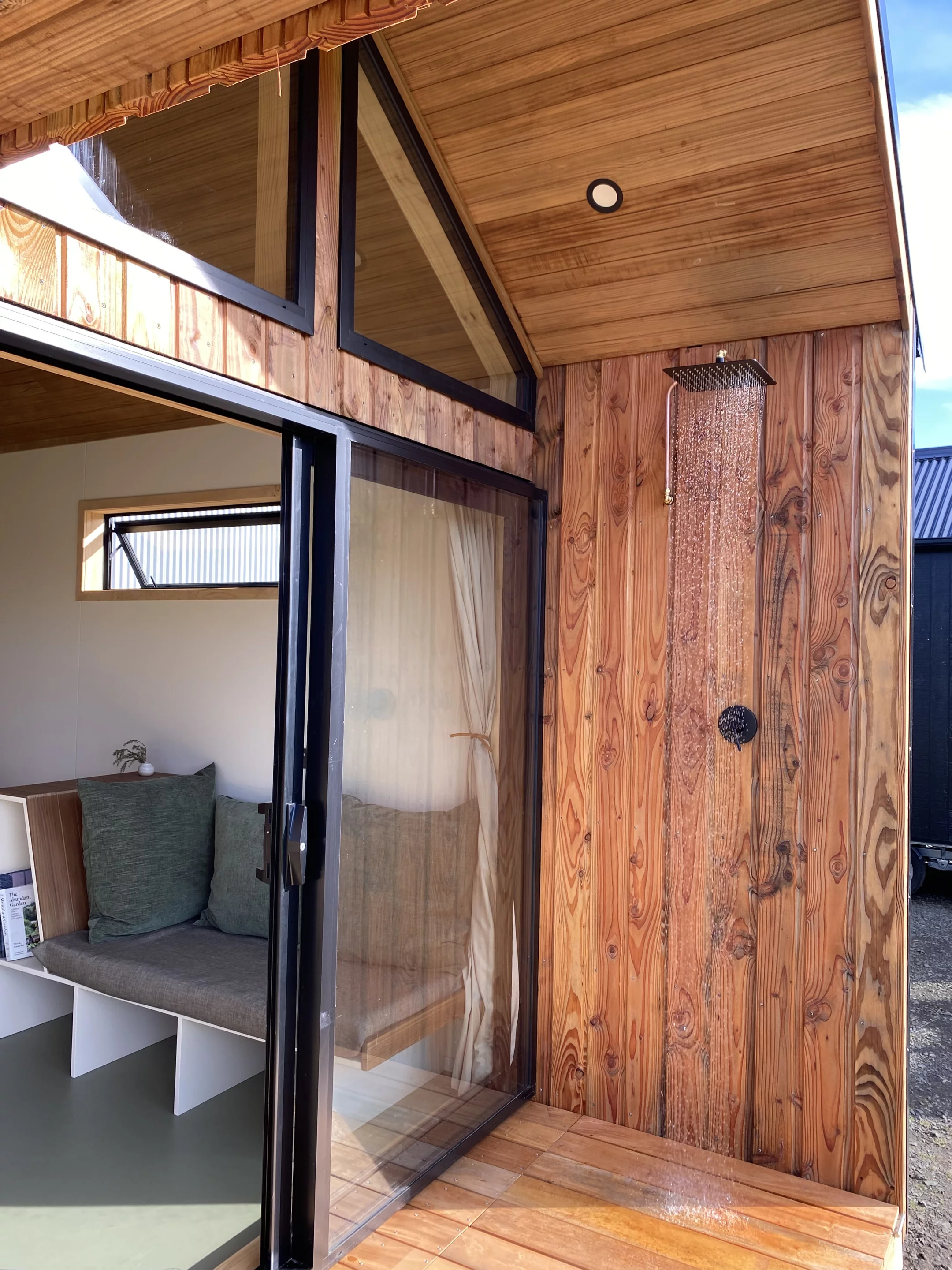 In addition to a private shower inside the enclosed deck area, the Beach features an outdoor shower