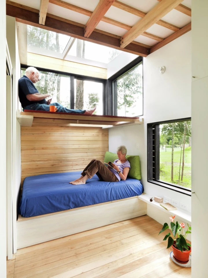 The cute little loft features a glass ceiling and makes the ideal spot for relaxing, reading a book or star gazing