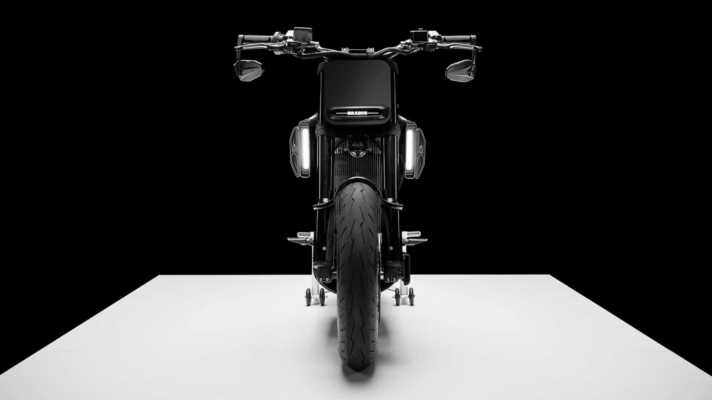 Elements like handlebars, headlamp unit, and the CNC rear suspension system are custom-made by Brabus