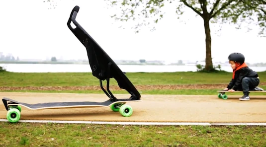 The Longboard Stroller is, as one might expect, essentially just a skateboard with the child-carrying part of a stroller bolted on