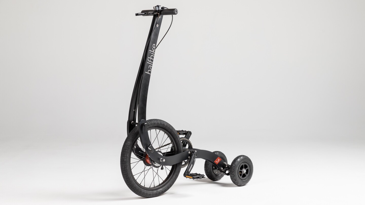 The Halfbike 3 weighs a claimed 19. 5 lb (9 kg), and can handle riders weighing up to 210 lb (95 kg)