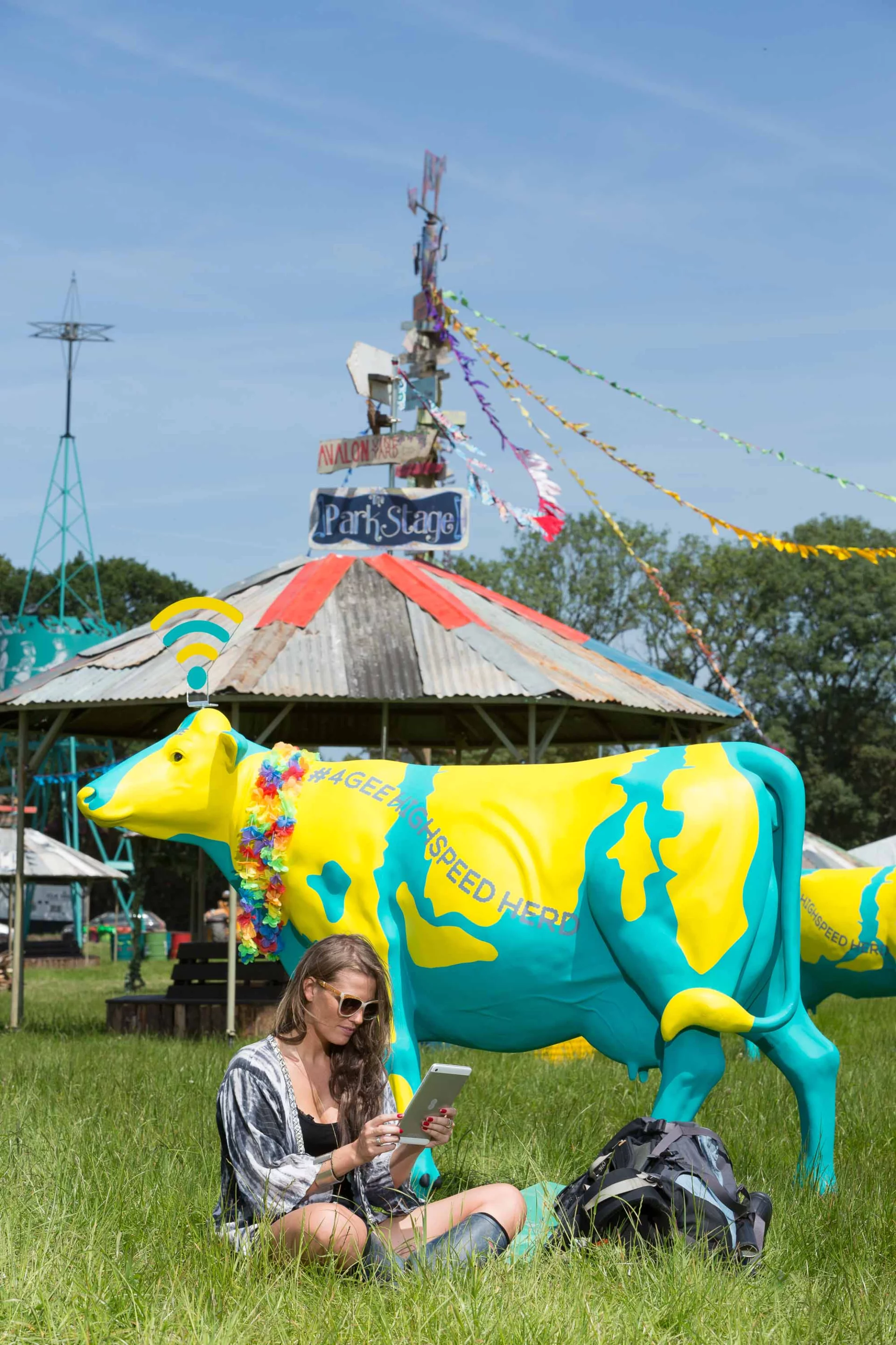 The cows combine whimsical art with high-tech electronics