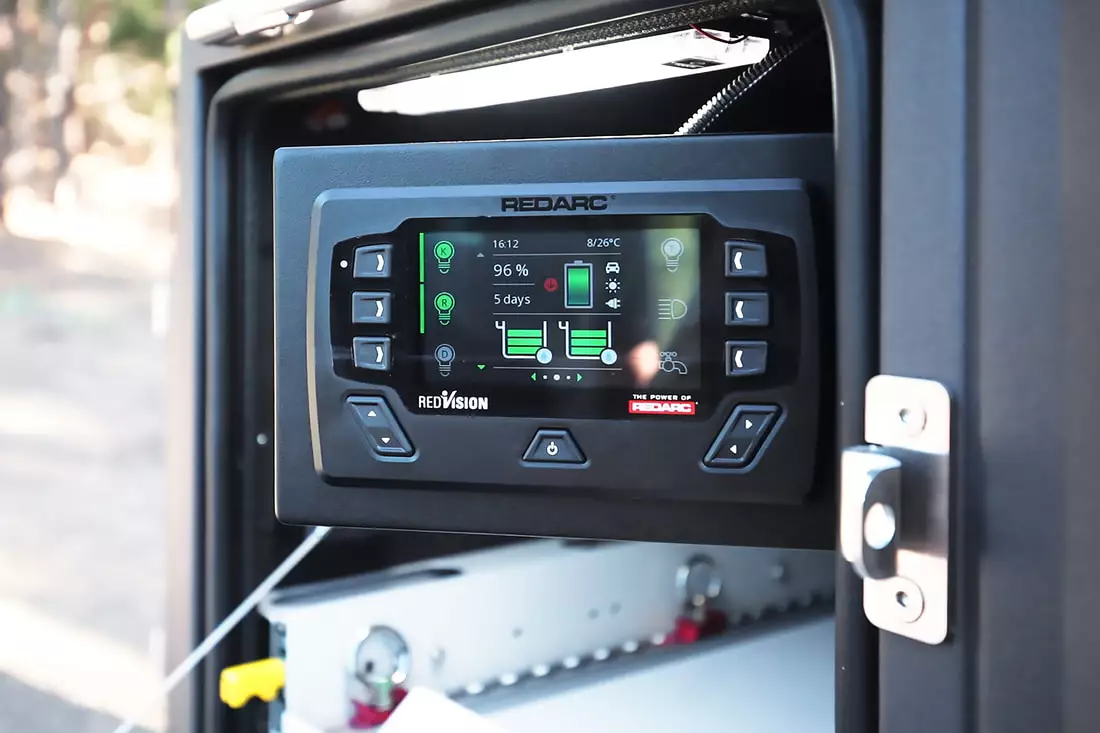 The Redarc command screen swivels out for easier access