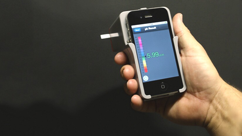 LabStrip connects to a companion iOS app.