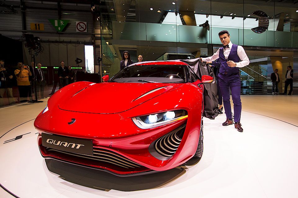 Nunzio La Vecchia poses with the Quant F in Geneva