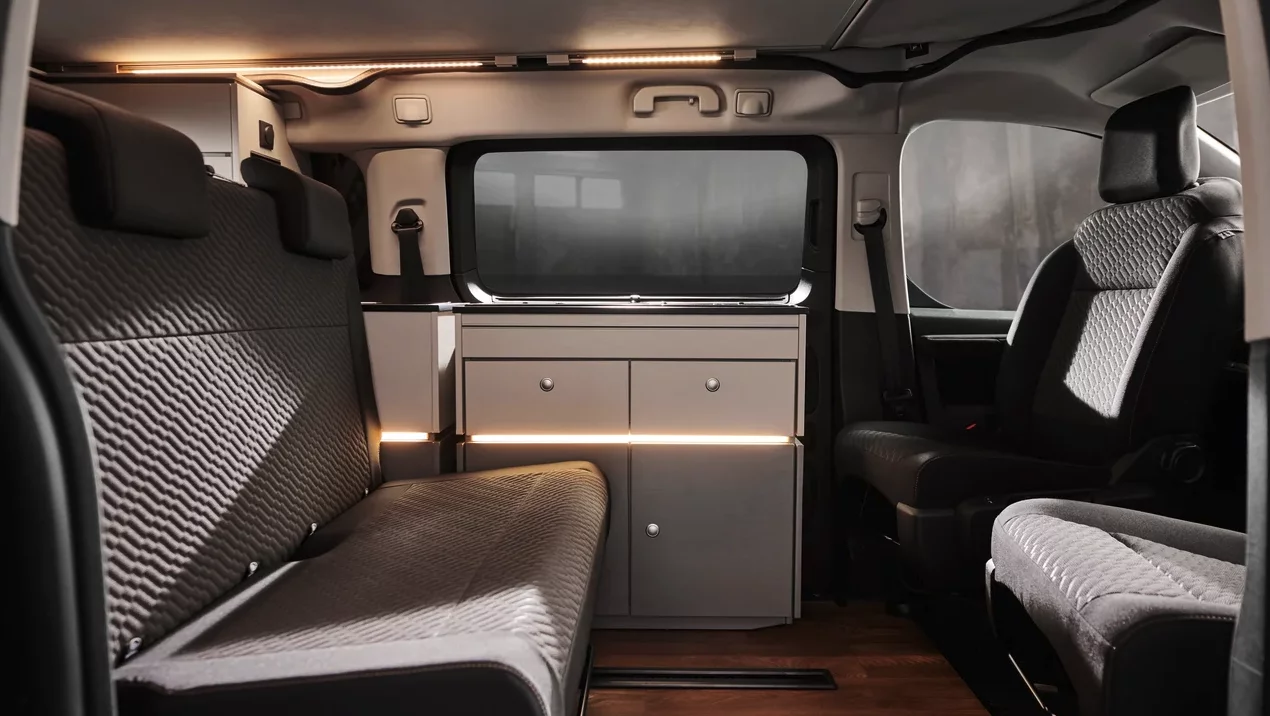 Inside the main cabin of the Crosscamp camper van