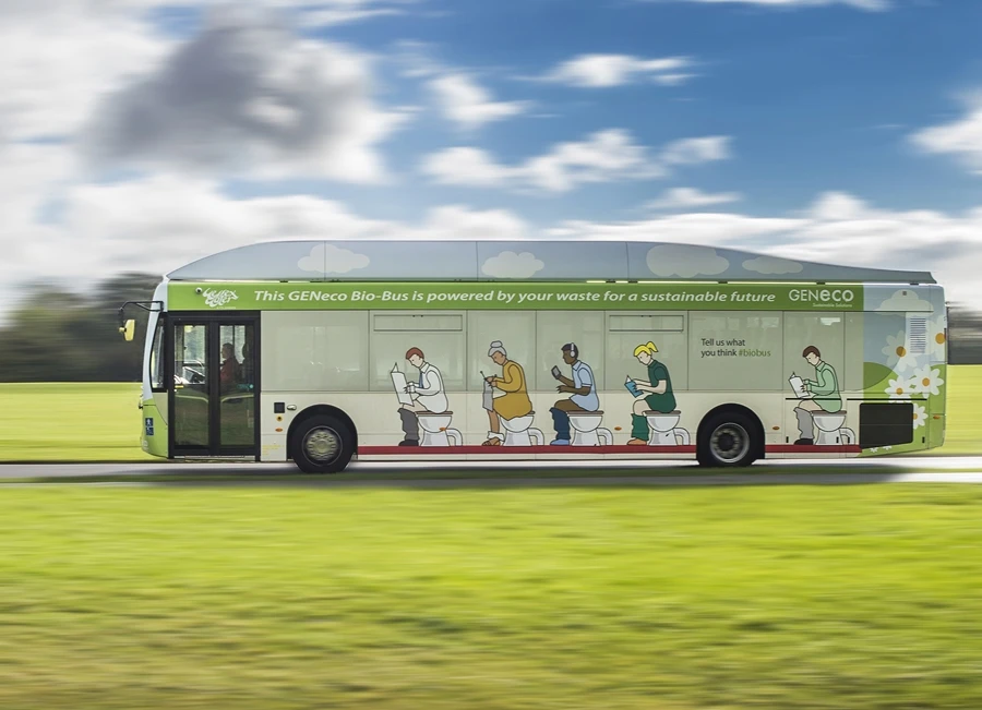 The Geneco Bio-Bus is powered by gas produced from human and food waste