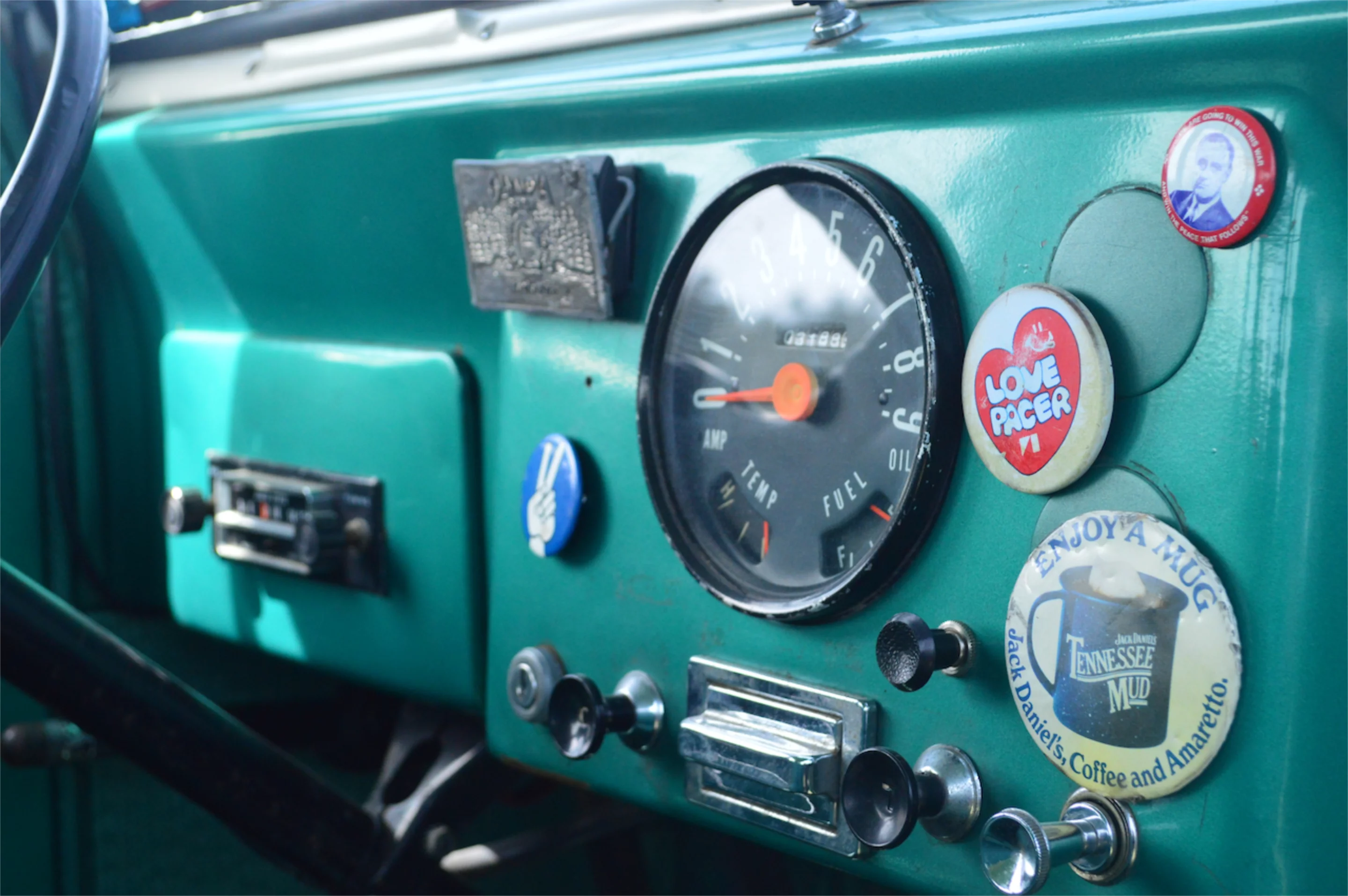 The vibrant 1962 Jeep Willys Underground was among several interesting vehicles at Chrysler's display