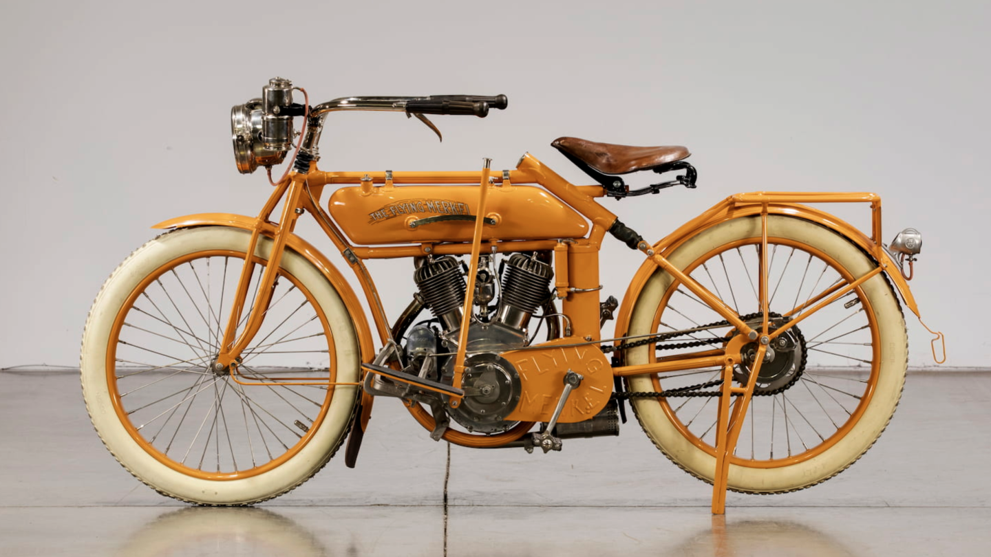 Sold for $176,000 | 1914 Flying Merkel 1000cc V-Twin | Mecum | Estimated price: $175,000 to $225,000 | Official Auction Page