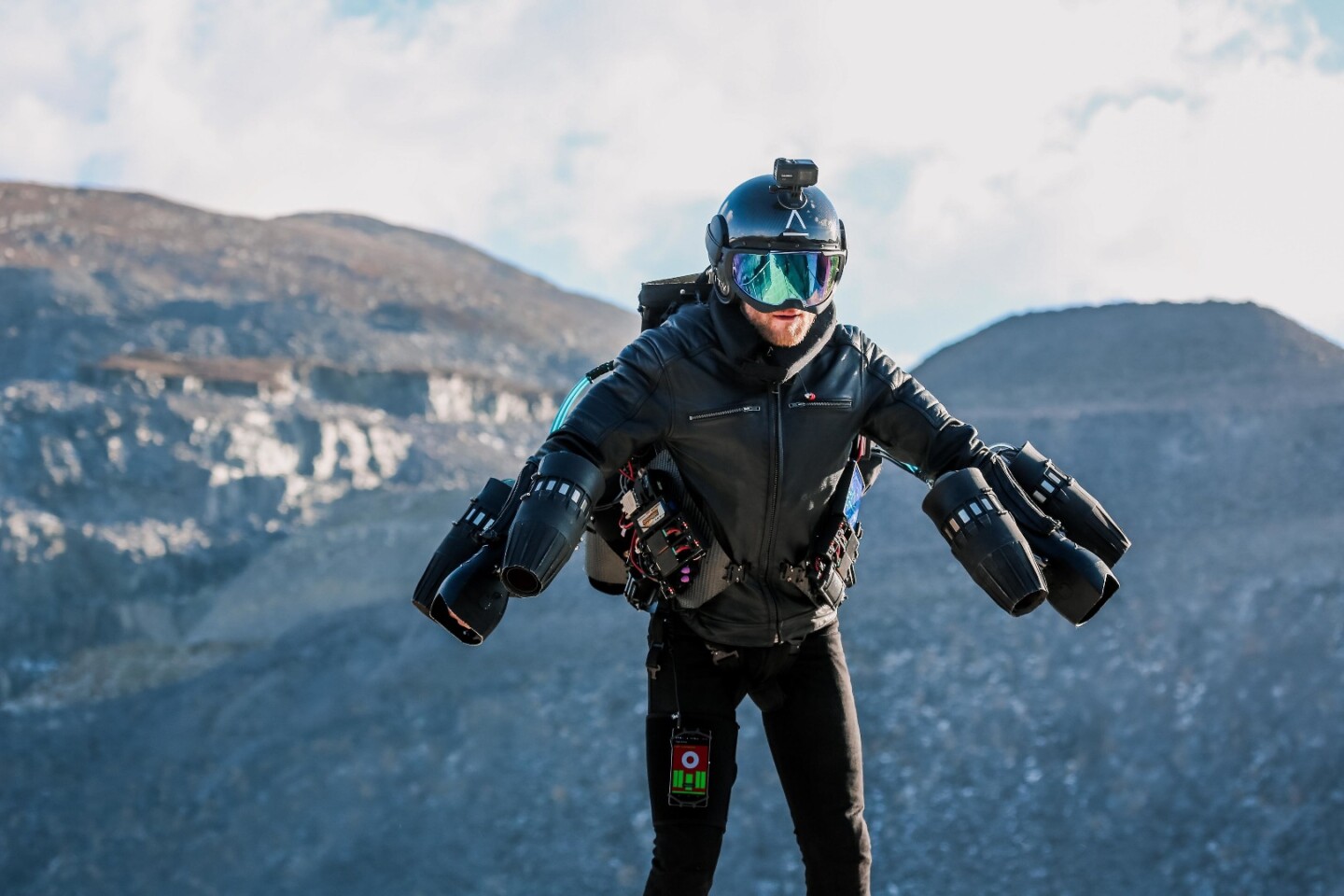 Real-life Iron Man Richard Browning flies his Gravity jet suit up Europe's longest zip line