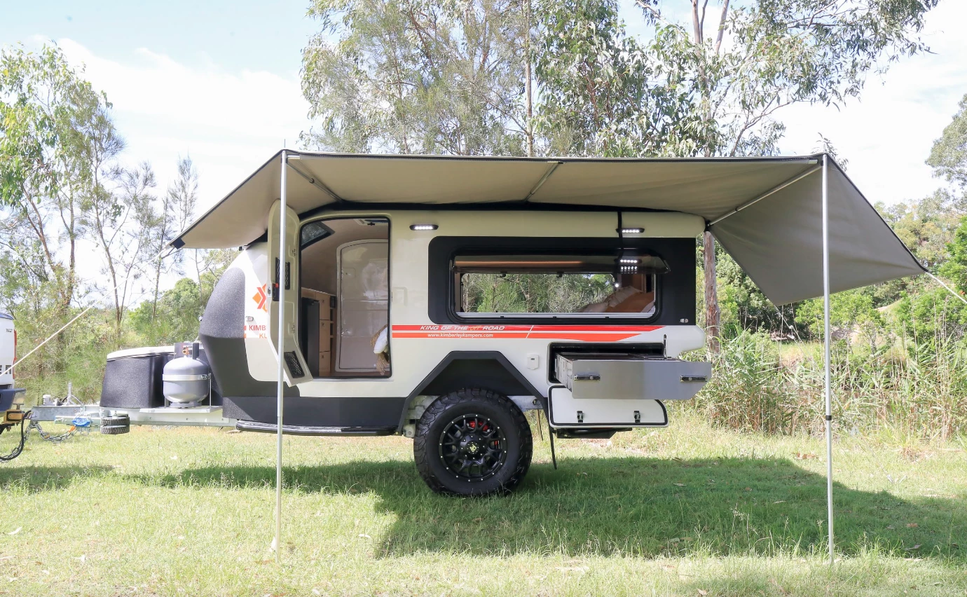 Kimberley says the trailer takes a mere three minutes to set up with the standard awning pitched or even less if you're just getting straight to bed or stopping to cook lunch without the awning