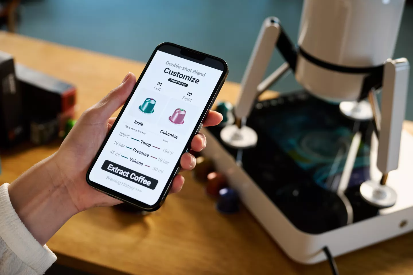 Personal blend preferences can be adjusted in the companion mobile app
