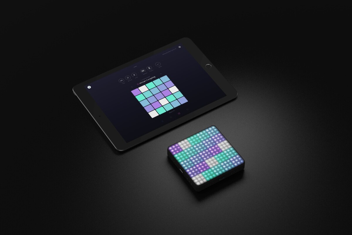 Touch gestures on the upper surface of the Lightpad Block generate sounds and rhythms in the Noise iOS app