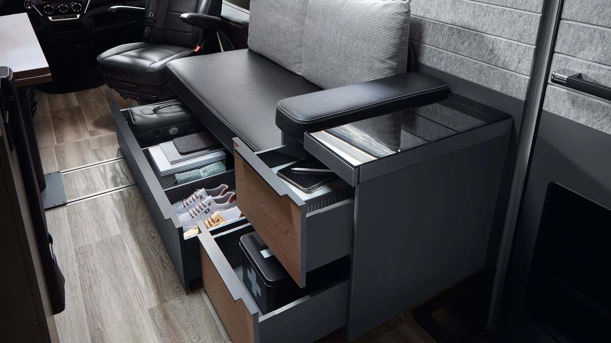 Niesmann integrates loads of storage throughout, ensuring Flair owners can stay prepared and organized
