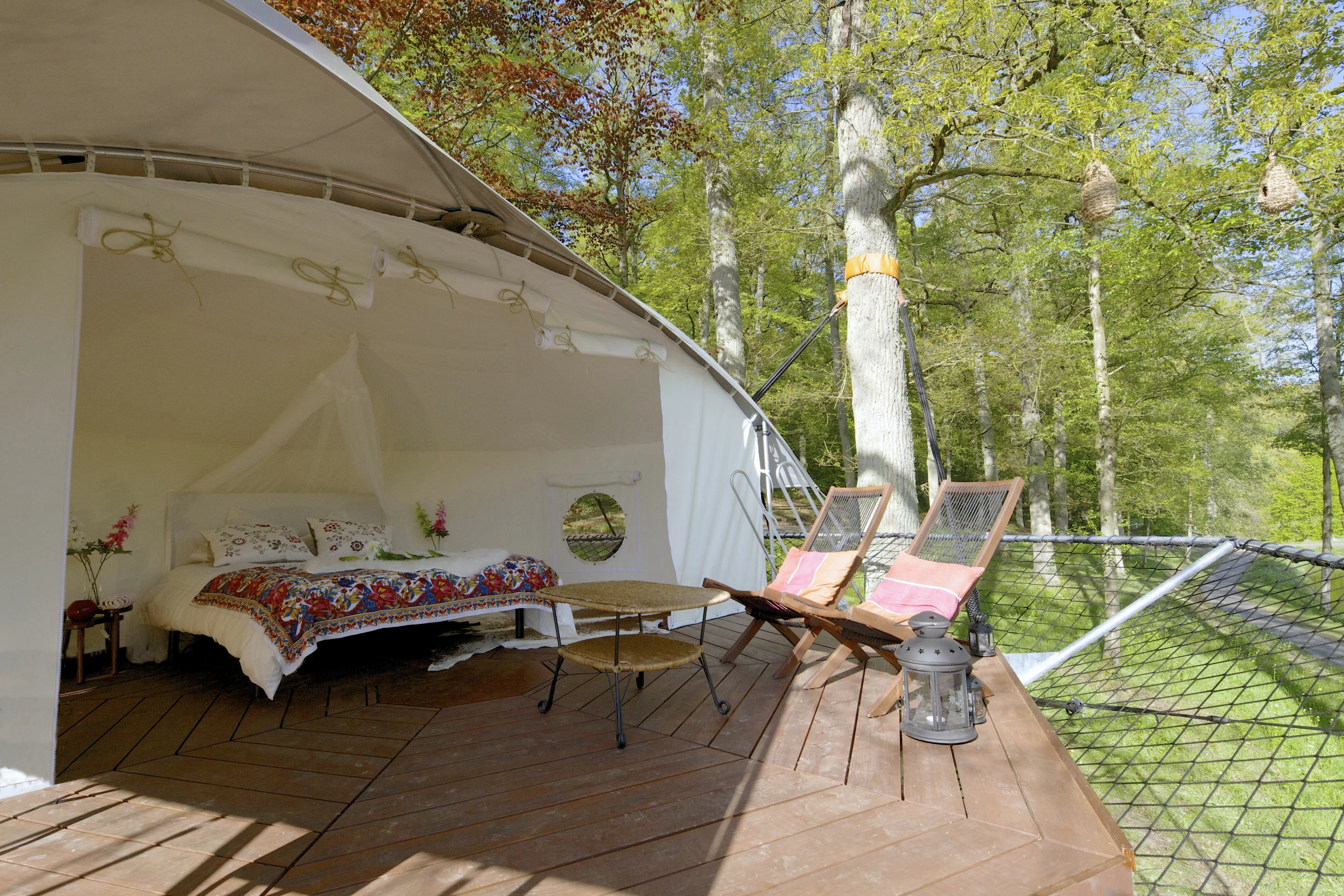 The wooden floor boards can be removed during the winter or rainy periods and easily reinstalled in time for spring