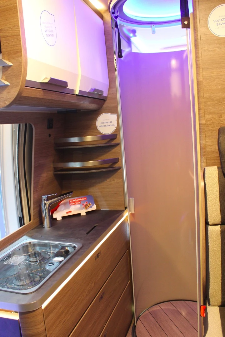 The Knaus Boxlife 630 ME also includes an expanding central bathroom with roller door