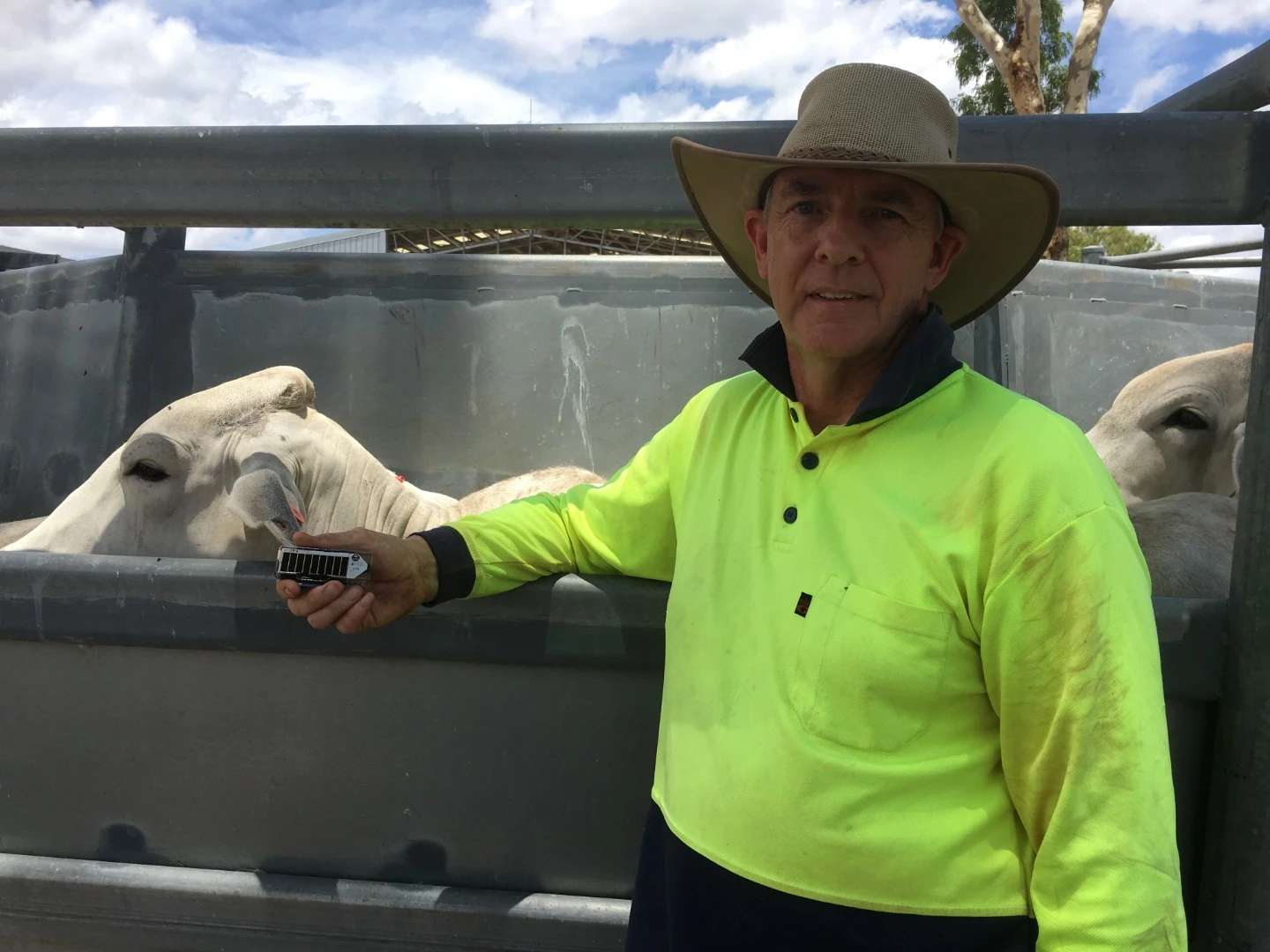 Group leader Dr. Ed Charmley, with one of the Ceres Tags