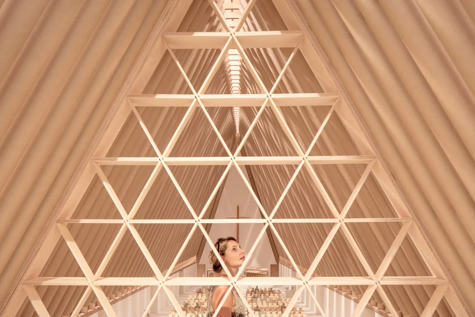 A scale model of Shigeru Ban's cardboard Christchurch Cathedral