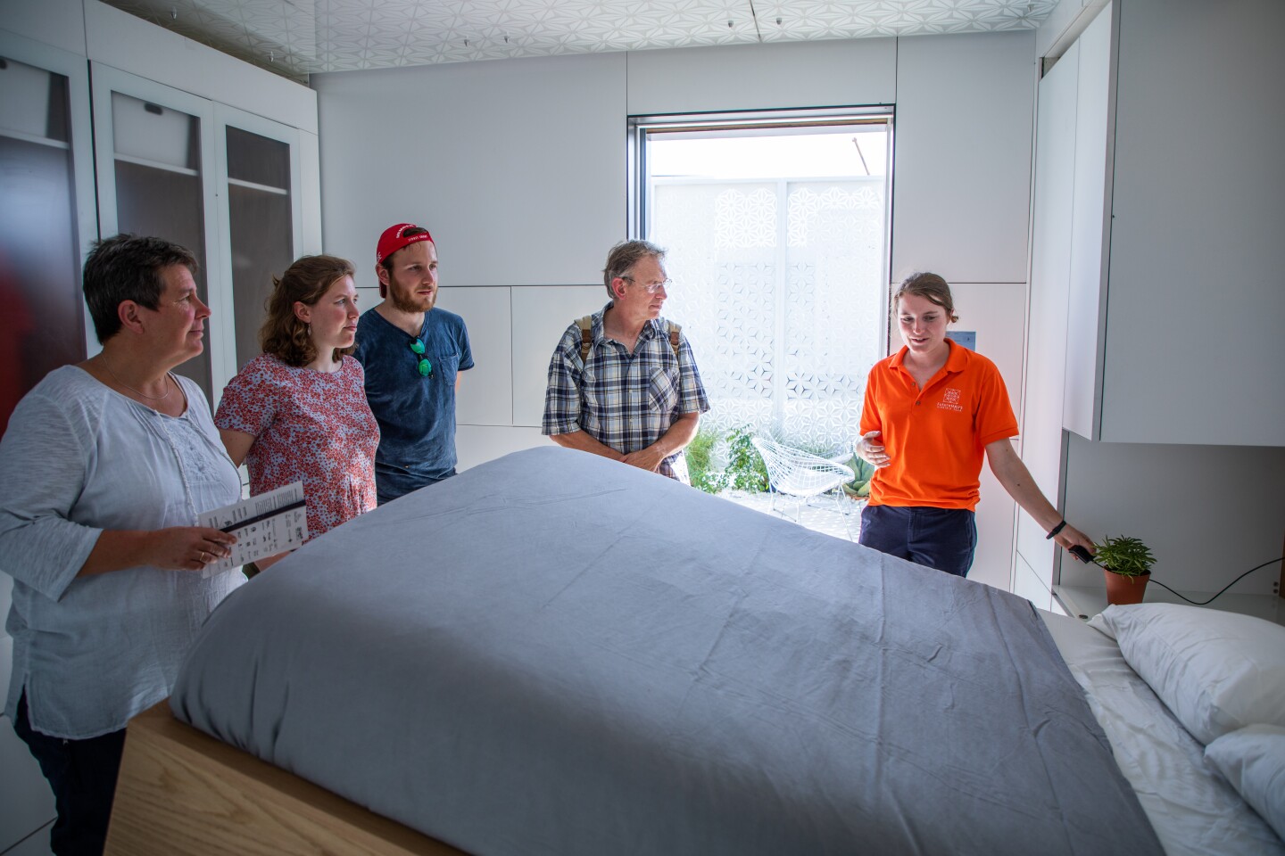 FutureHaus' bedroom features a Murphy-style drop-down bed