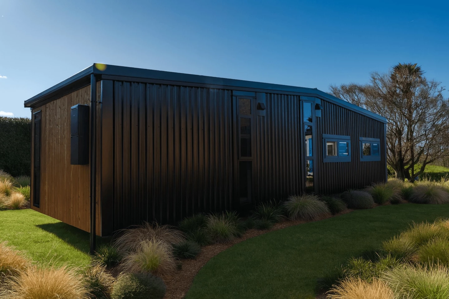 The English Garden is finished in engineered wood and topped by a metal roof