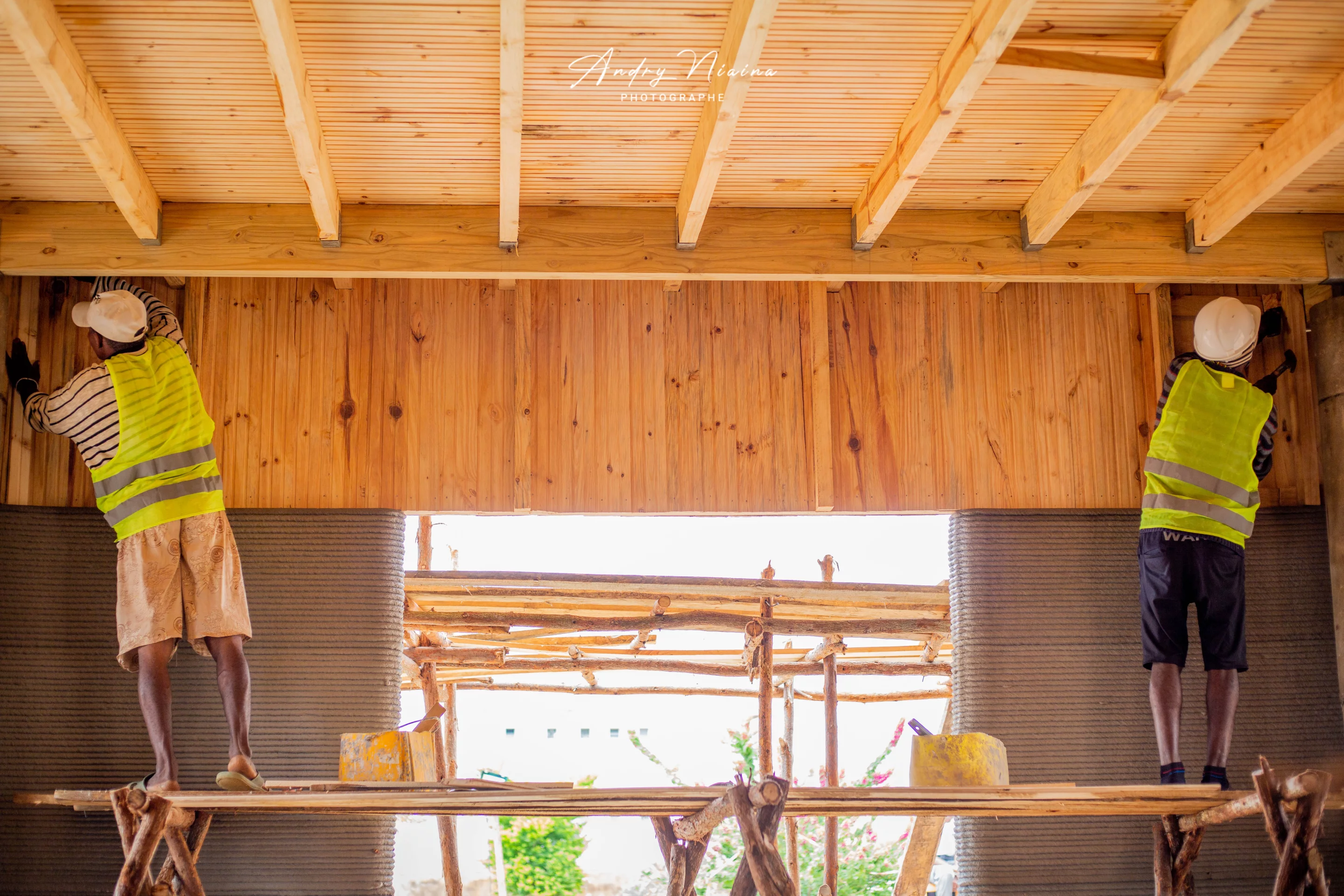 Human builders were brought in to finish off Bougainvillea's wooden roof, as well as installing windows and doors